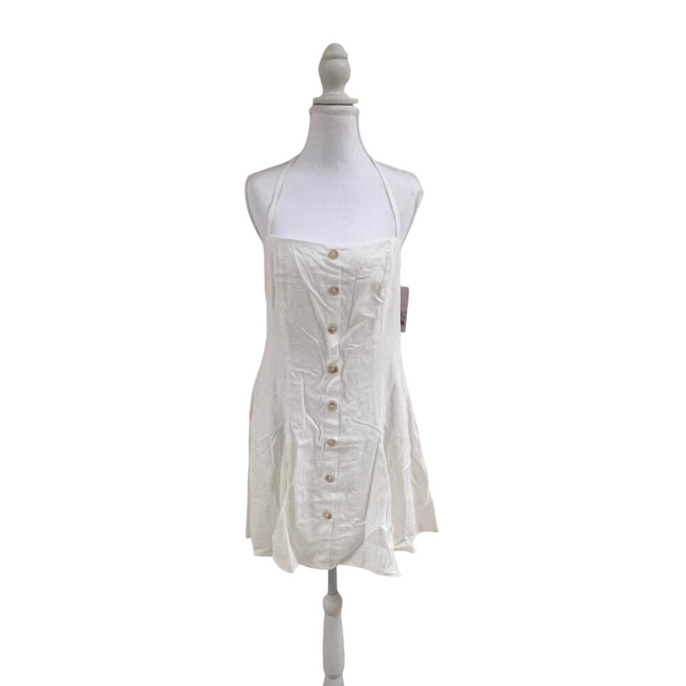 Wild Fable Cream Button-Front Halter Mini A-Line Dress Women’s Small